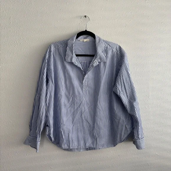 Alex Mill Wash & Go Striped Cotton Pullover Collared Half Button Up Blouse - Picture 1 of 6